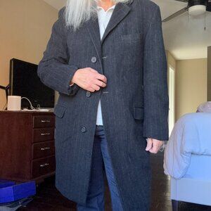 Vintage Ted Baker London 100% wool overcoat, size 38R, mid length, charcoal grey